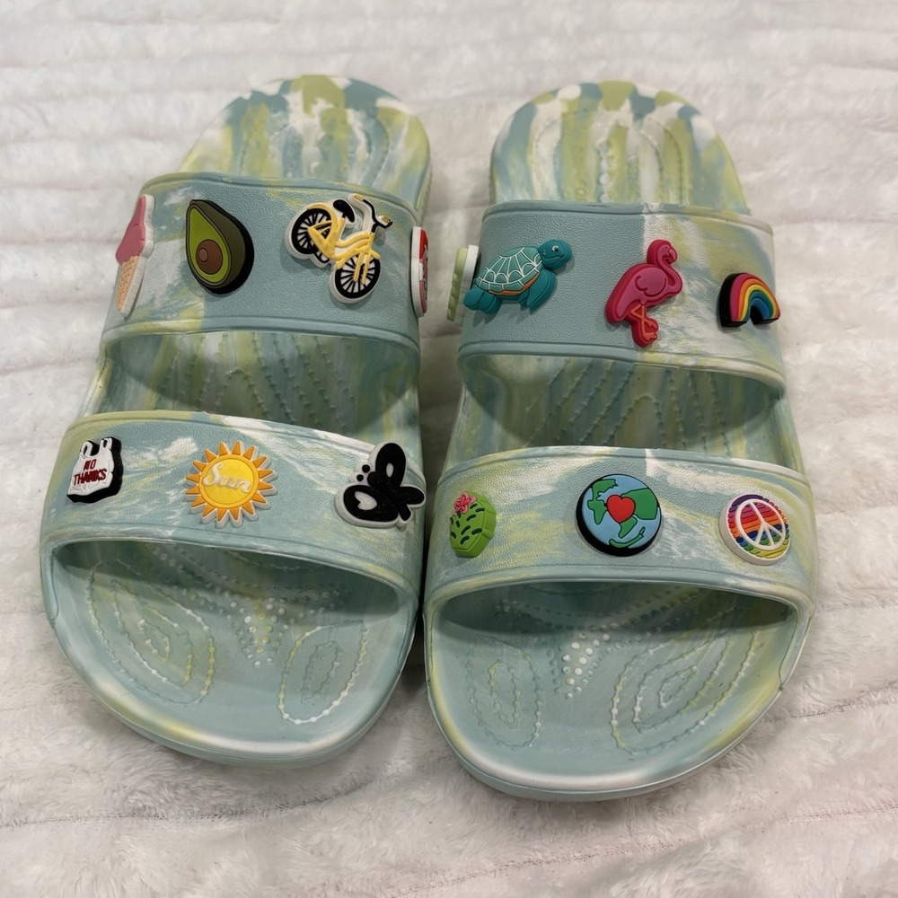 Classic Crocs Marblized Sandal Pure Water/Multi Men's 9 Women's 11‎ with Jibbitz